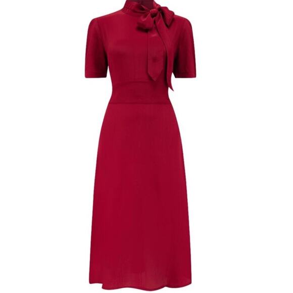 The Seamstress of Bloomsbury Dresses & Skirts - Burgundy 1940s Bow-Tie Neck Midi Dress, Retro Vintage Seamstress of Bloomsbury